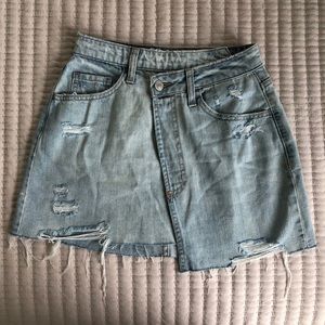 High rise asymmetrical denim skirt